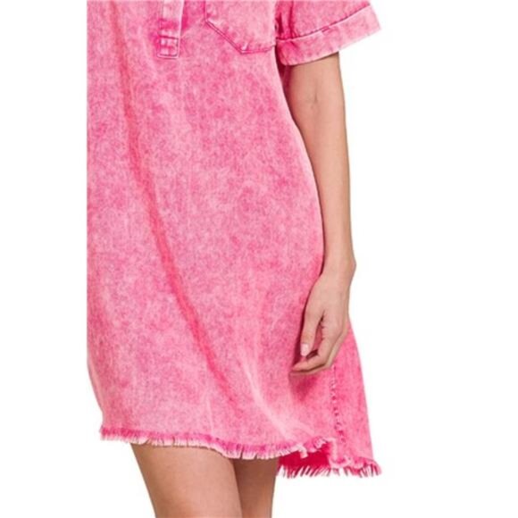 Zenana‎ Tencel Mineral Washed Collared Shirts Dress - Picture 3 of 3